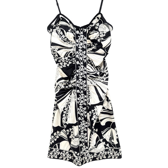 VTG Y2K Black Satin Babydoll Ruched Asian Inspired Baddie Floral Slip Dress 8 - Picture 1 of 9